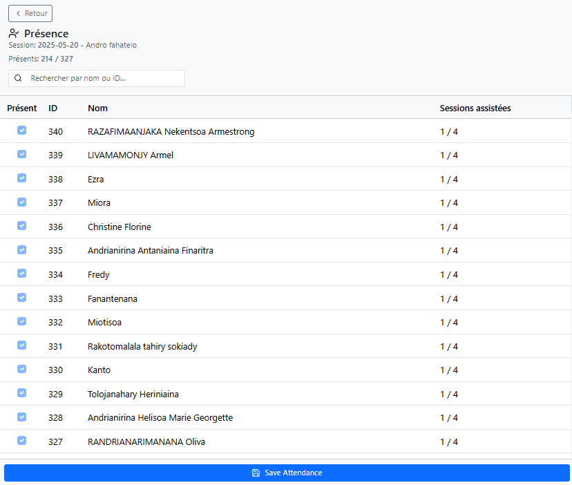 IMPACT 2025 Attendance Tracking Screen